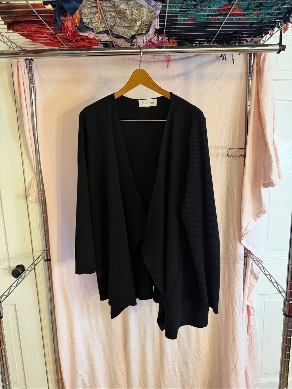 Calvin Klein Black Open-Front Waterfall Cardigan